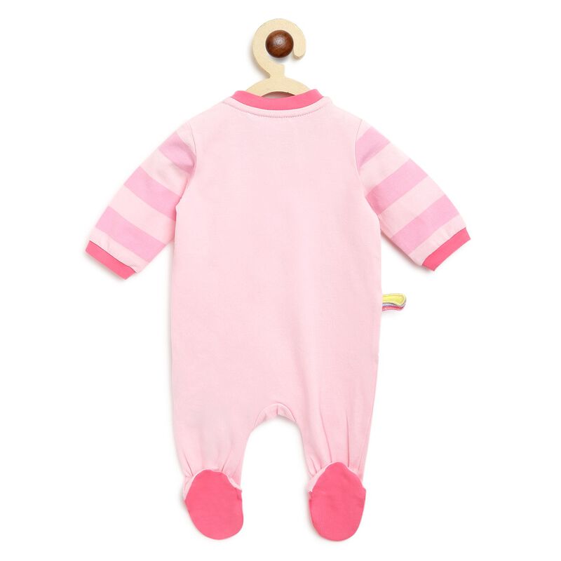 Girls Light Pink Printed Front Opening Babysuit image number 1